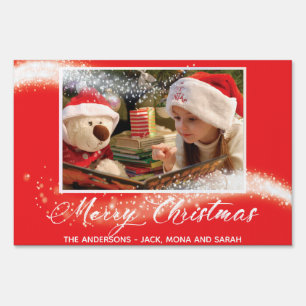 Christmas Girl Photo Merry Christmas Gradient red Sign