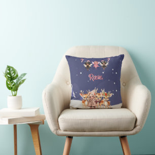 Christmas Girl Reindeer Candy Cane Fairies Throw Pillow