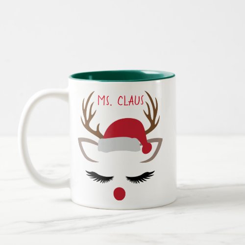 CHRISTMAS GIRL REINDEER FACE PERSONALIZE  Two_Tone COFFEE MUG