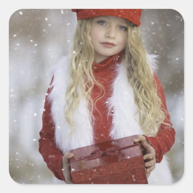 Christmas Girl Square Sticker (Front)