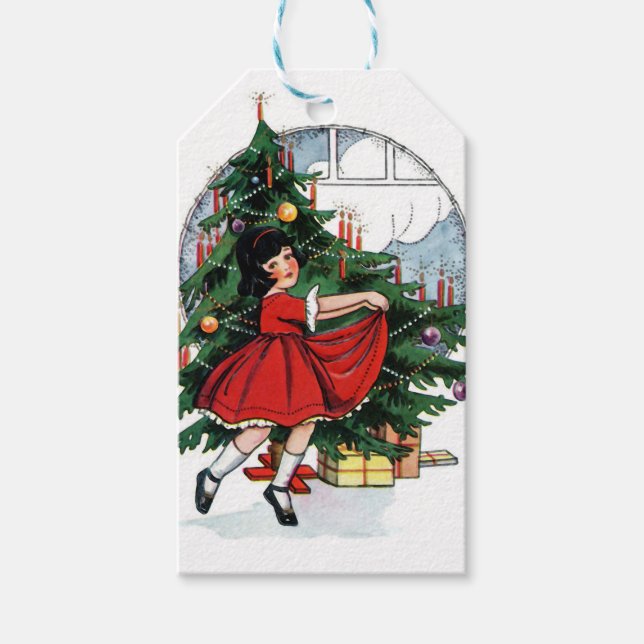 Christmas Girl Vintage Illustration Gift Tags (Front)