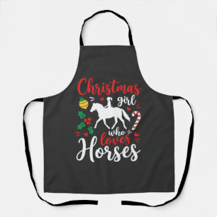 Christmas Girl Who Loves Horses Apron