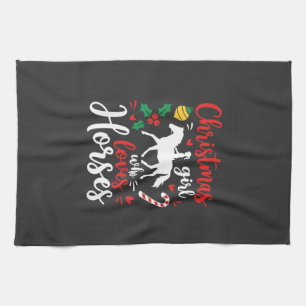 Christmas Girl Who Loves Horses Kitchen Towel
