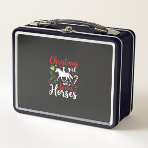 Christmas Girl Who Loves Horses Metal Lunch Box