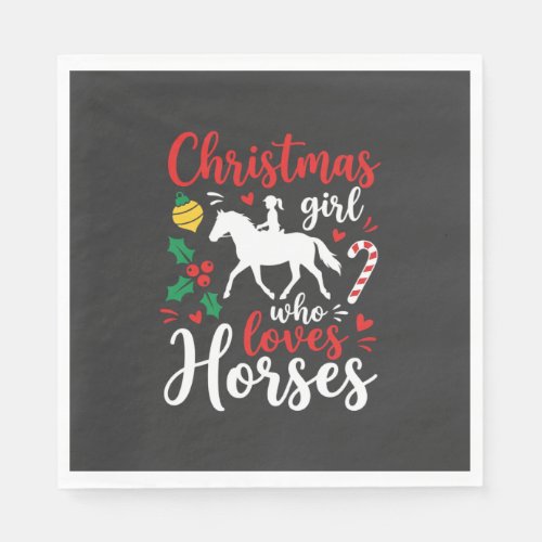 Christmas Girl Who Loves Horses Napkins