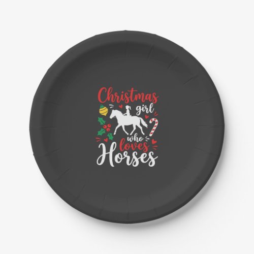 Christmas Girl Who Loves Horses Paper Plates