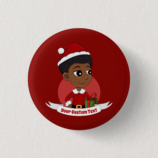 Christmas girl with an Afro cartoon Button (Front)