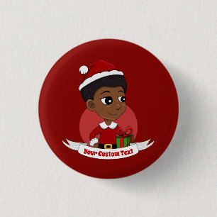 Christmas girl with an Afro cartoon Button
