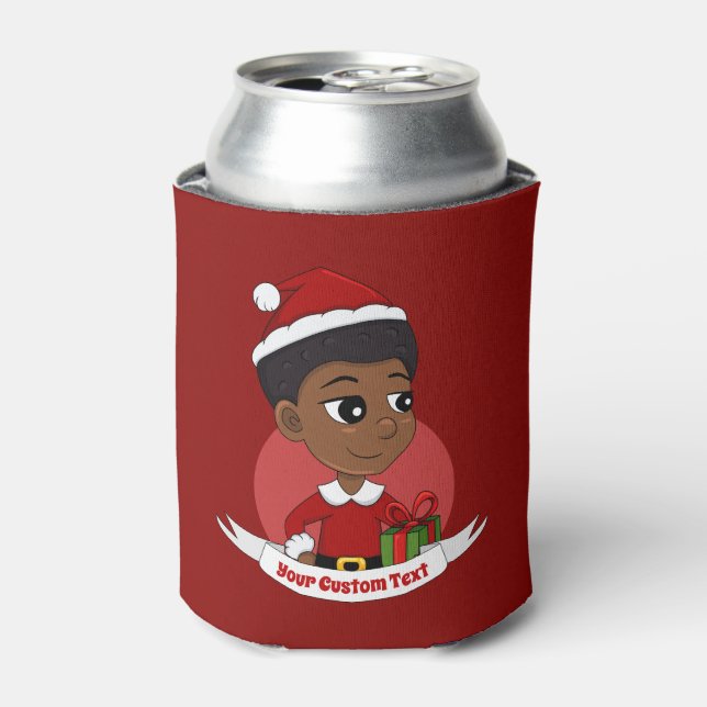 Christmas girl with an Afro cartoon Can Cooler (Can Front)