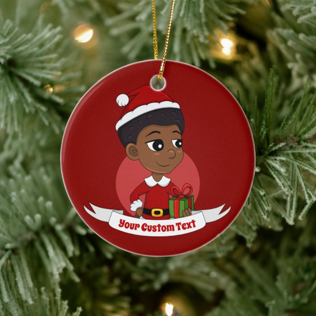 Christmas girl with an Afro cartoon Ceramic Ornament (Tree)