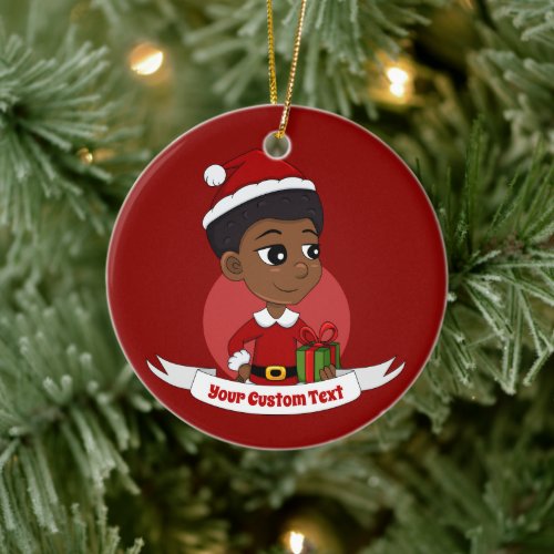 Christmas girl with an Afro cartoon Ceramic Ornament