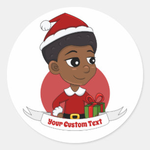 Christmas girl with an Afro cartoon Classic Round Sticker