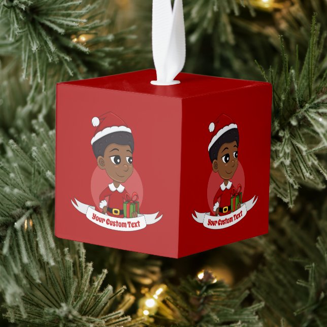 Christmas girl with an Afro cartoon Cube Ornament (Tree)