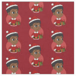 Christmas girl with an Afro cartoon Fabric