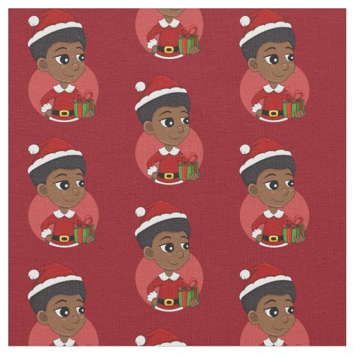 Christmas girl with an Afro cartoon Fabric