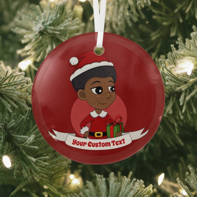Christmas girl with an Afro cartoon Glass Ornament (Insitu)