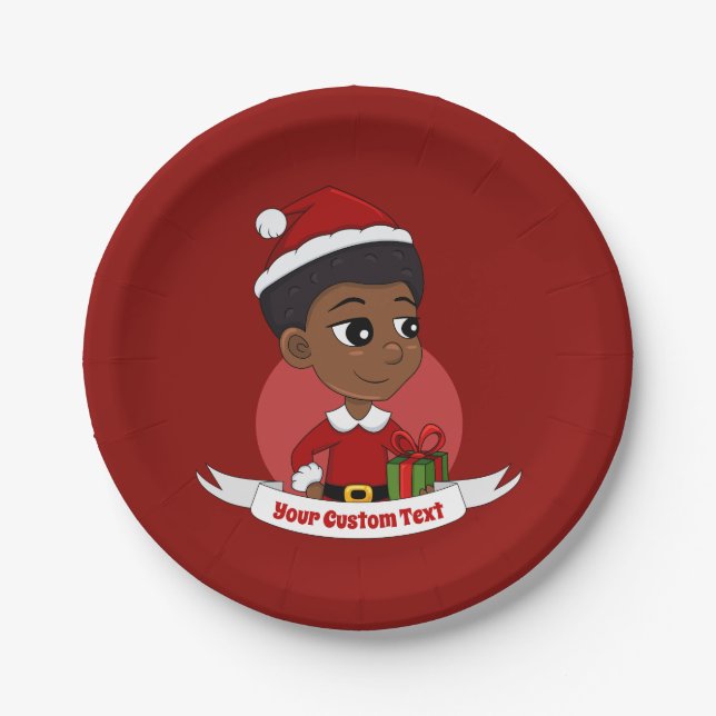 Christmas girl with an Afro cartoon Paper Plates (Front)