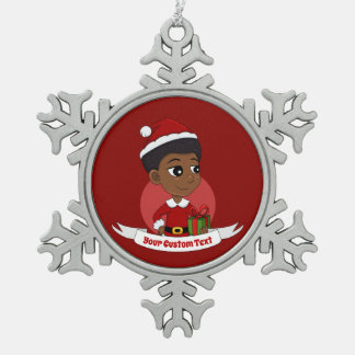 Christmas girl with an Afro cartoon Snowflake Pewter Christmas Ornament