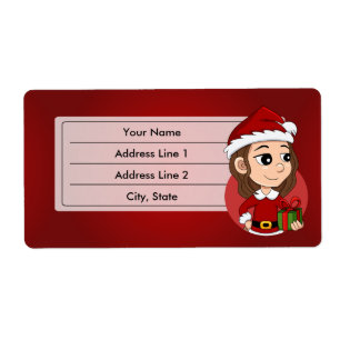 Christmas girl with brown wavy hair label