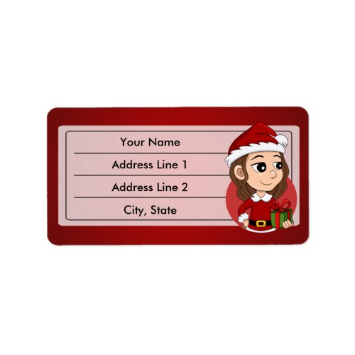 Christmas girl with brown wavy hair label