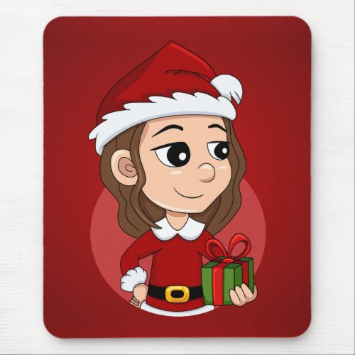 Christmas girl with brown wavy hair mouse pad