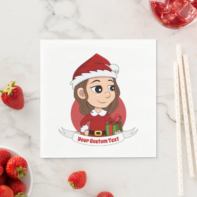 Christmas girl with brown wavy hair napkins (Insitu)