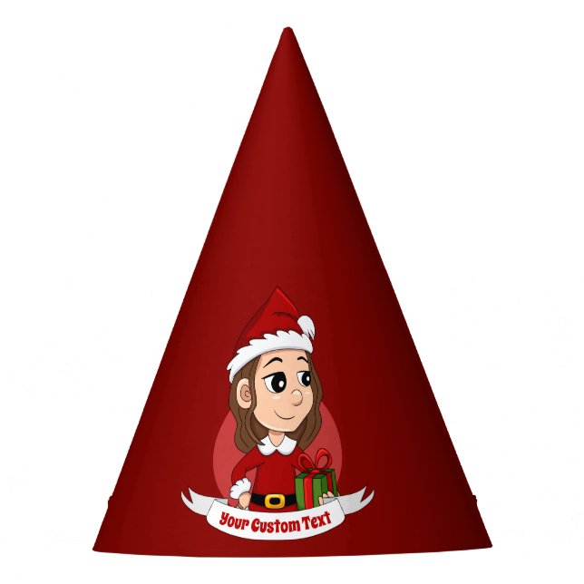 Christmas girl with brown wavy hair party hat (Front)