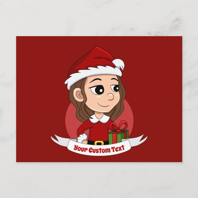 Christmas girl with brown wavy hair postcard (Front)