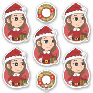 Christmas girl with brown wavy hair sticker