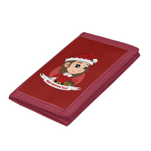 Christmas girl with brown wavy hair tri-fold wallet