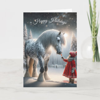 Christmas Girl With Dapple Gray Horse Holiday Card
