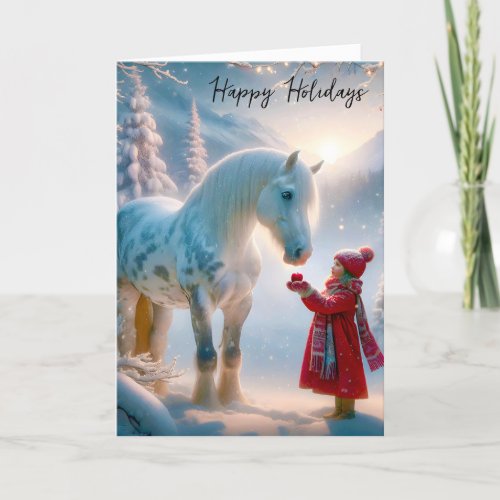 Christmas Girl With Dapple Gray Horse Holiday Card