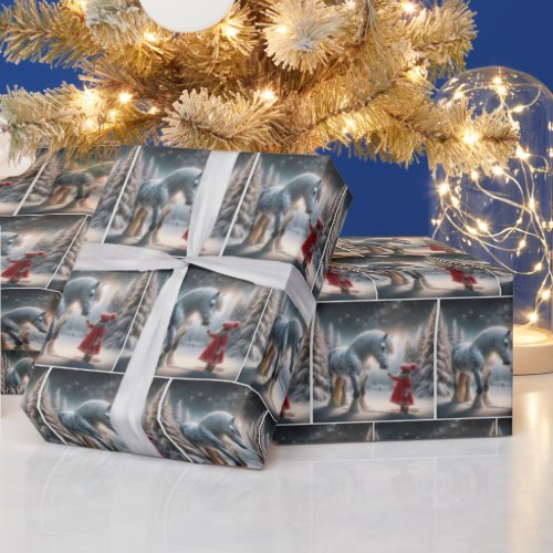 Christmas Girl With Dapple Gray Horse Wrapping Paper