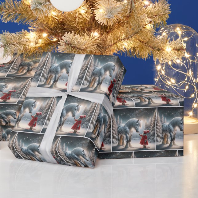 Christmas Girl With Dapple Gray Horse Wrapping Paper (Holidays)