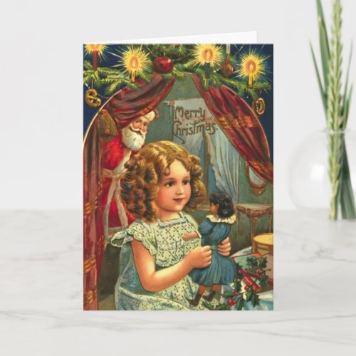 Christmas Girl With Doll Holiday Card