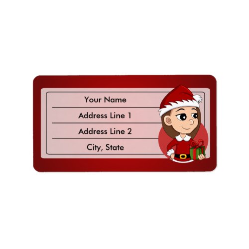 Christmas girl with long brown hair label