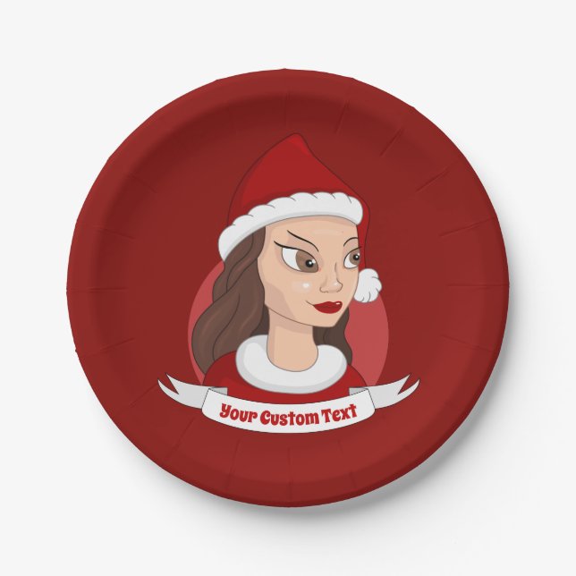 Christmas girl / young woman cartoon paper plates (Front)