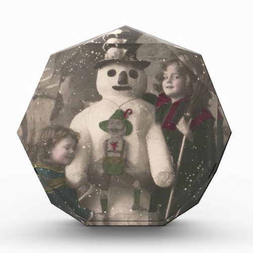 Christmas Girls and Snowman Vintage Photo Award