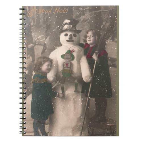 Christmas Girls and Snowman Vintage Photo Notebook