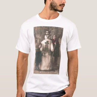 Christmas Girls and Snowman Vintage Photo T-Shirt