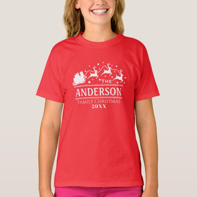 Christmas Girls Personalized Family Name Holiday T-Shirt (Front)