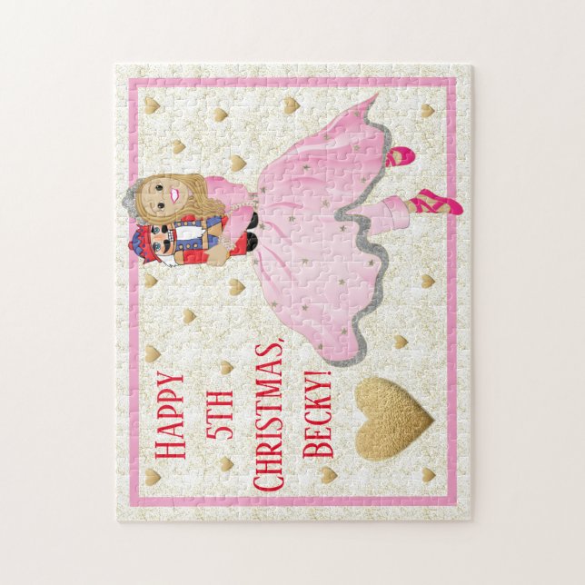 Christmas Girl's Puzzle Pink Ballerina Personalize (Vertical)