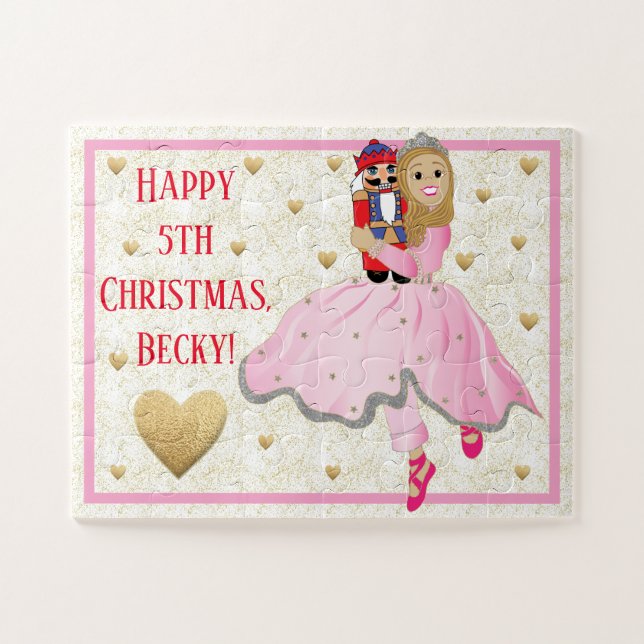 Christmas Girl's Puzzle Pink Ballerina Personalize (Horizontal)