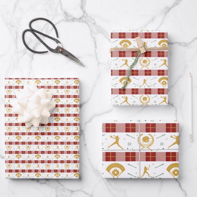 Christmas Girls Softball Player - Red Green Wrapping Paper Sheets (Front)