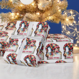 Christmas Girly Gnome With Plaid Hat Wrapping Paper
