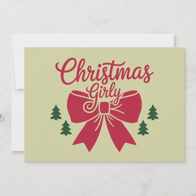 Christmas Girly Tree Bow Aesthetic Gift For Her Holiday Card (Front)