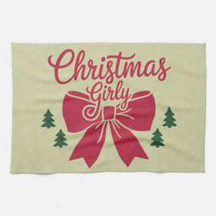 Christmas Girly Tree Bow Aesthetic Gift For Her Kitchen Towel