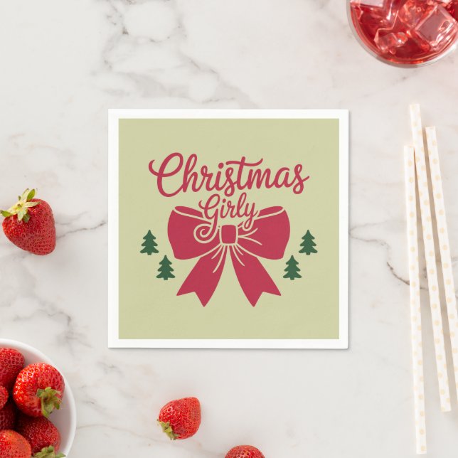 Christmas Girly Tree Bow Aesthetic Gift For Her Napkins (Insitu)