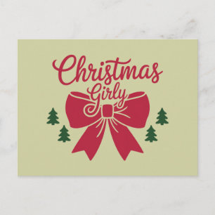Christmas Girly Tree Bow Aesthetic Gift For Her Postcard