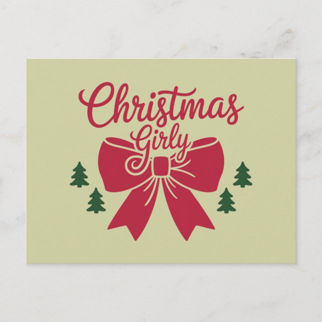 Christmas Girly Tree Bow Aesthetic Gift For Her Postcard (Front)